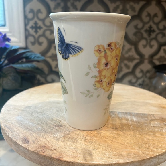 LENOX DISCONTINUED DESIGN “BUTTERFLY MEADOW” TRAVEL MUG WITH LID- EUC - Picture 5 of 12